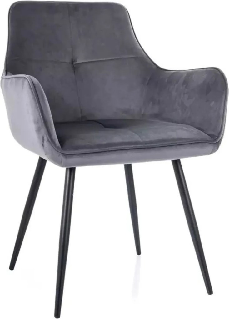 Szürke velúr kárpitozott szék nappaliba, étkezőbe, fésülködőasztalra Grape