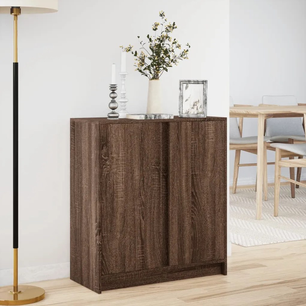 barna tölgy színű szerelt fa tálalószekrény LED-del 77x34x85 cm