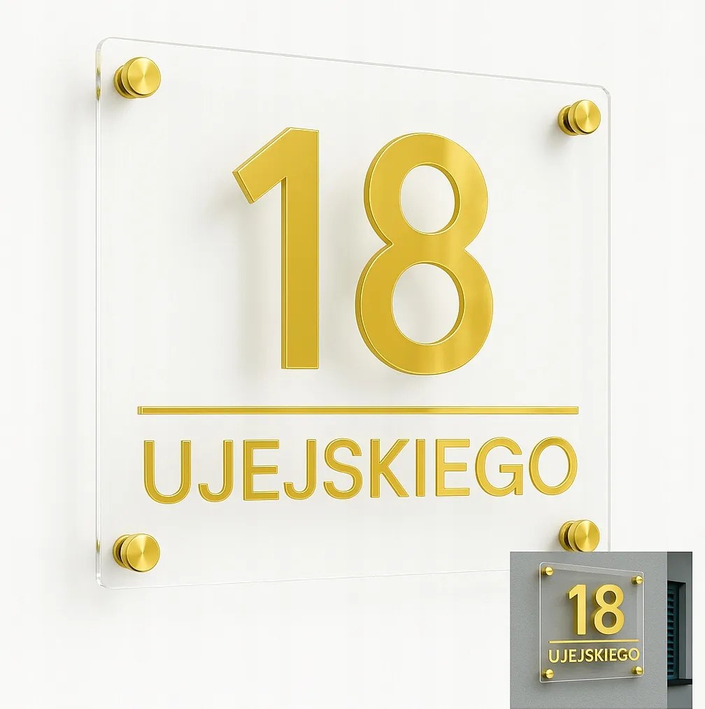 Címtábla plexi 40x50 cm arany laminált – elegáns házszám