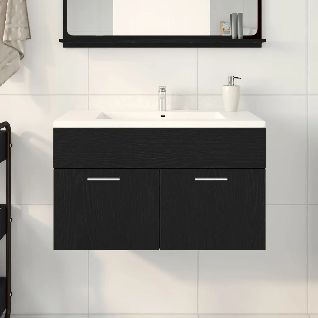 vidaXL Fürdőszobai Mosdókagyló Szekrény Fekete Tölgy 90x38,5x46 cm Műanyag
