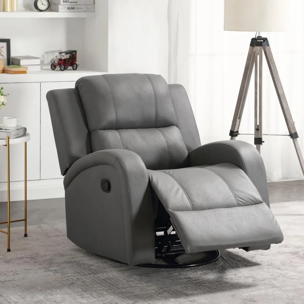 Fotoliu De Relaxare Și TV Culoare Gri , Reglabil Manual, Rabatalil,Tapițat cu Textil Efect De Piele, TV-4089