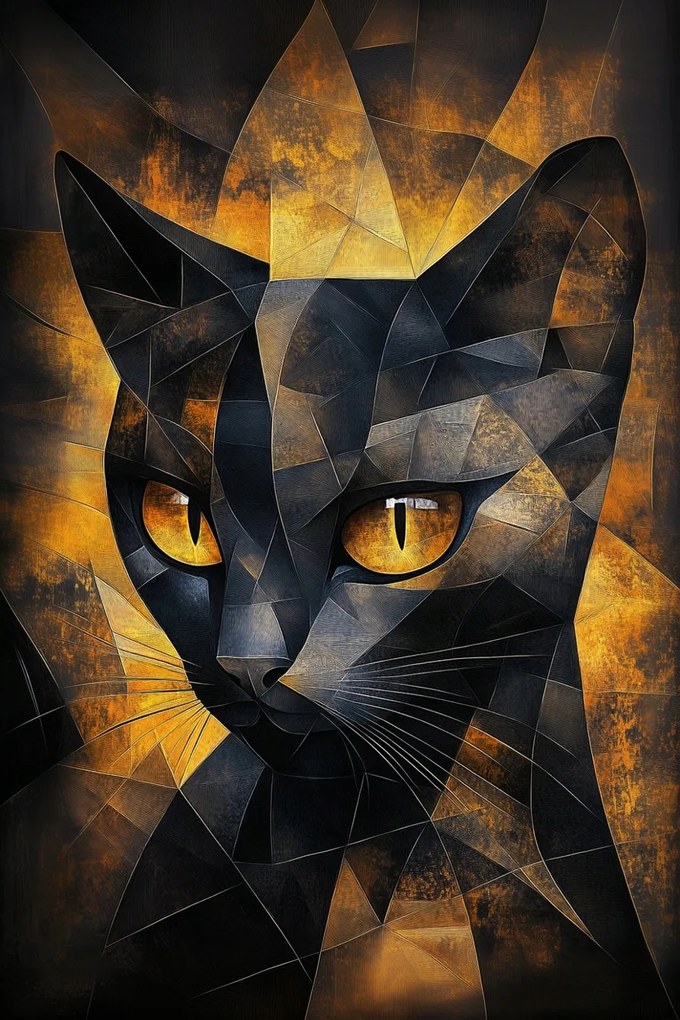 Vászonkép Canvas Grafika Macska Fekete Arany Geometria Mozaik 3D 40x60