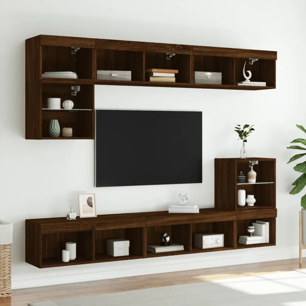 barna tölgy színű TV-szekrény LED-világítással 80 x 30 x 30 cm