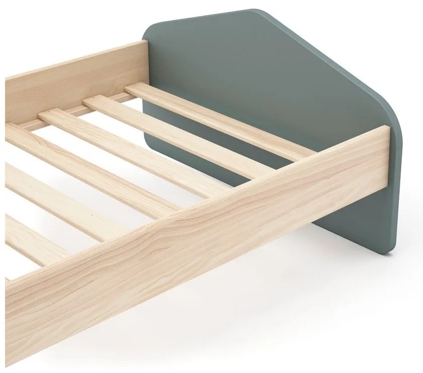 Natúr színű-szürkészöld gyerekágy ágyráccsal 90x190 cm borovi fenyő dekorral Estefania – Marckeric