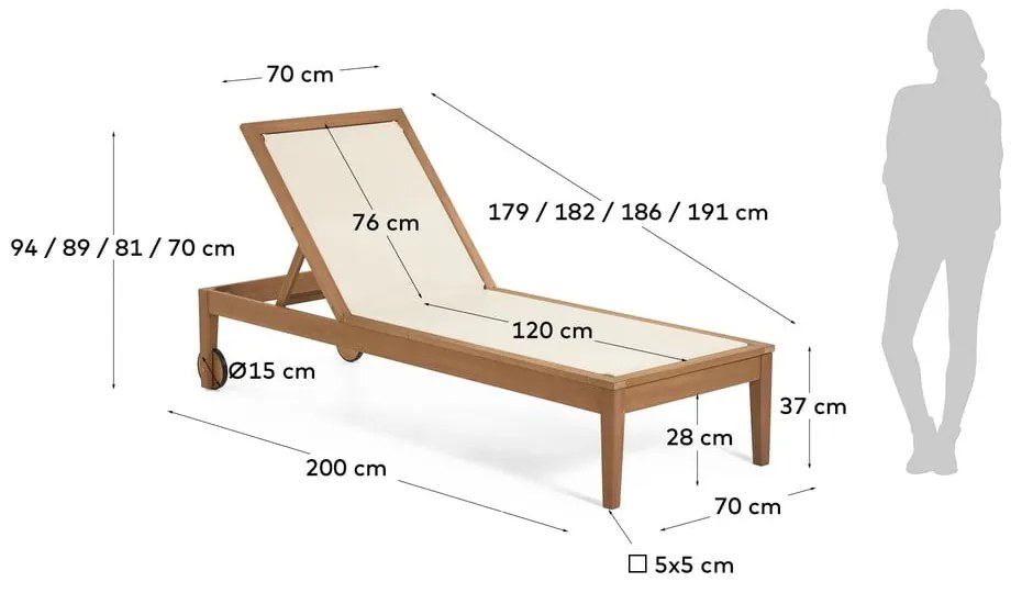 Bézs tömörfa állítható kerti napozóágy Caterin – Kave Home