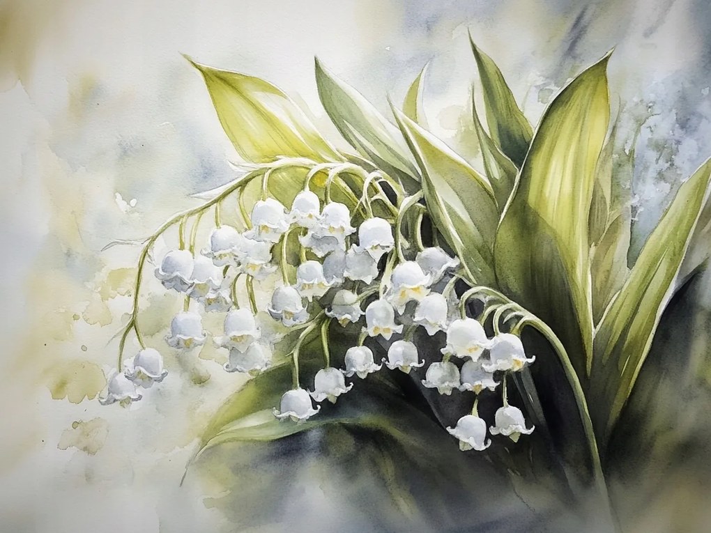 Vászonkép Canvas Akvarell Természet Virágok Gyöngyvirágok 80x60