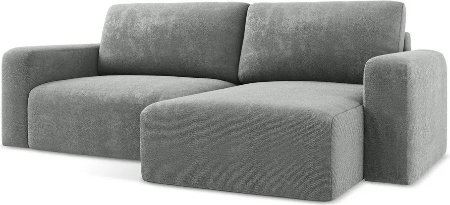 Szürke zsenília kinyitható-tárolóhelyes sarokkanapé (jobb oldali-heverő résszel) Kona – Makamii