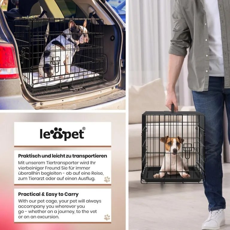 Leopet® Kutyaketrec összecsukható 76 x 45 x 51,5 cm M fekete
