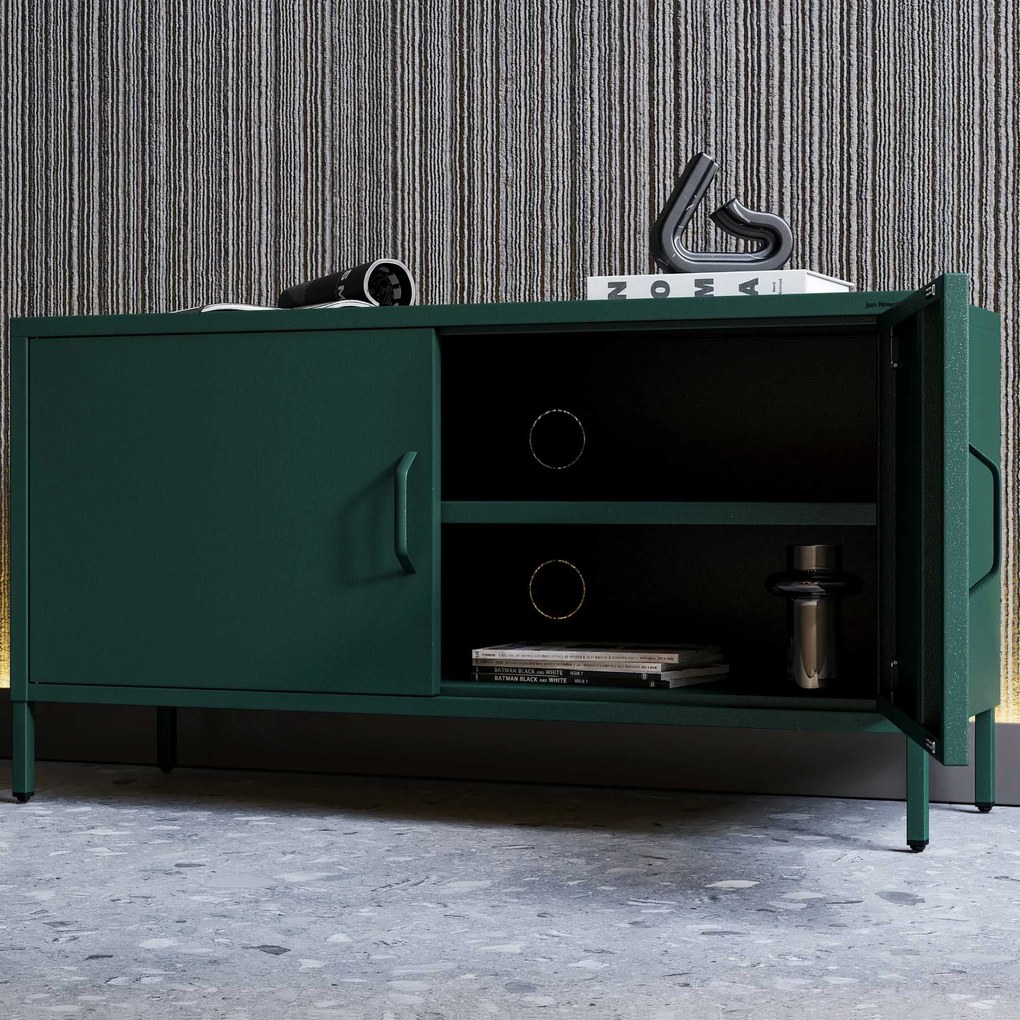 Fém TV-szekrény lábakkal, üvegzöld, 1150x595x400 mm: ROSA Modern