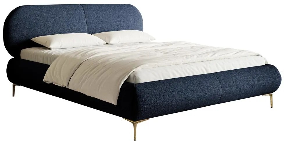 Franciaágy 180 cm Octave 180 (ágyráccsal) (tárolóhellyel) (tengerszkék + arany). 1099982