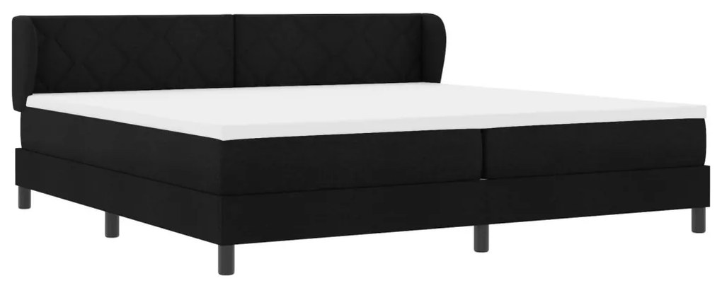 Fekete Box Spring Ágy Mattal, 200x200 cm, Szövet