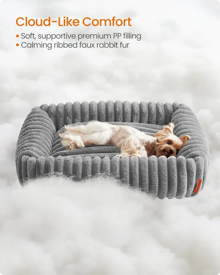 Közepes kutyafekhely, puha párnázással, mosható, 71 x 55 x 18 cm, galambszürke