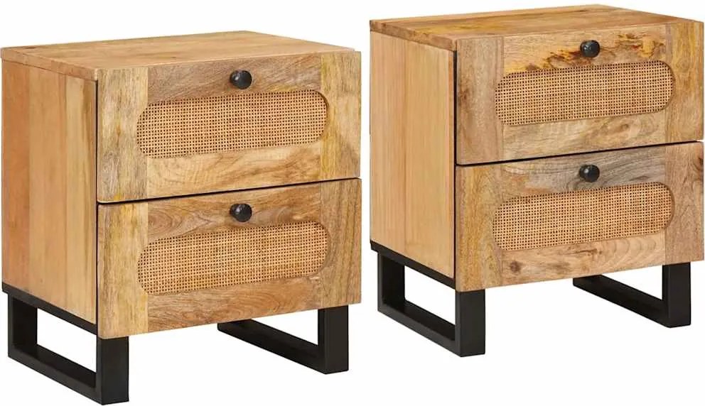 vidaXL Éjjeliszekrény 2 pcs Természetes 40 x 33 x 46 cm Tömör Mangófát