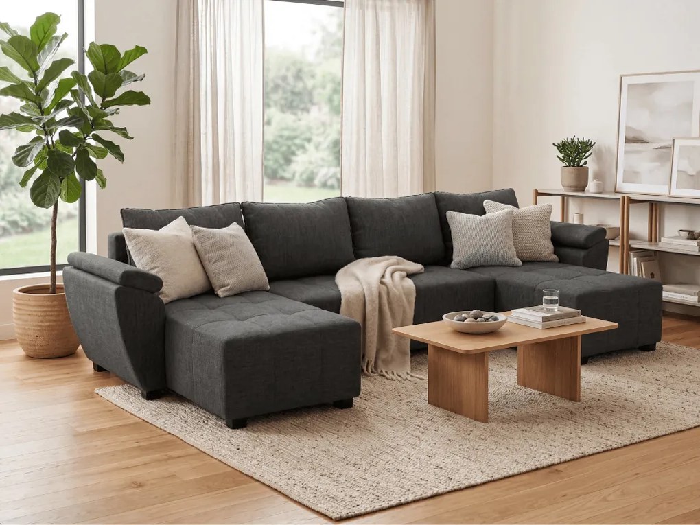 U alakú kinyitható kanapészett LIVARO 305x140 cm, sötétszürke