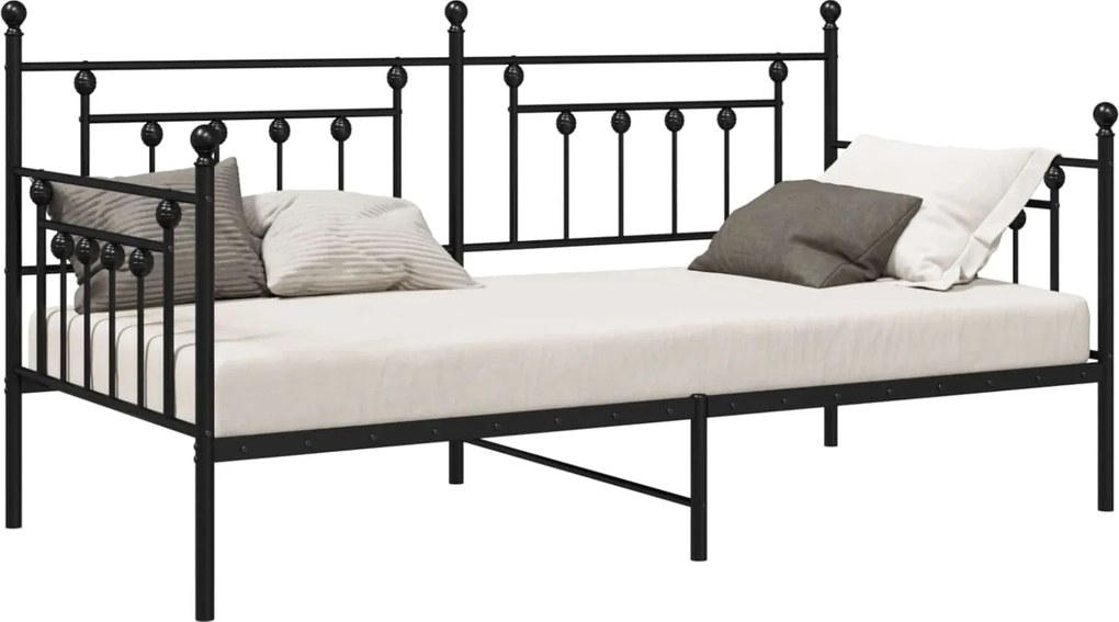 vidaXL Nappali ágykeret Fekete 90 x 200 cm Acél