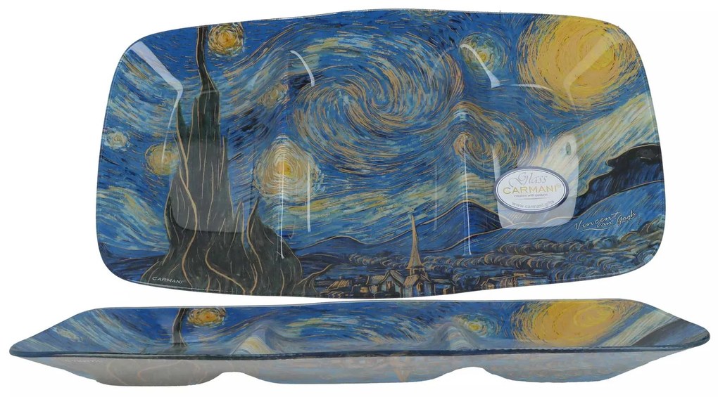 Üveg három részre osztott kínáló tál Van Gogh Csillagos éj