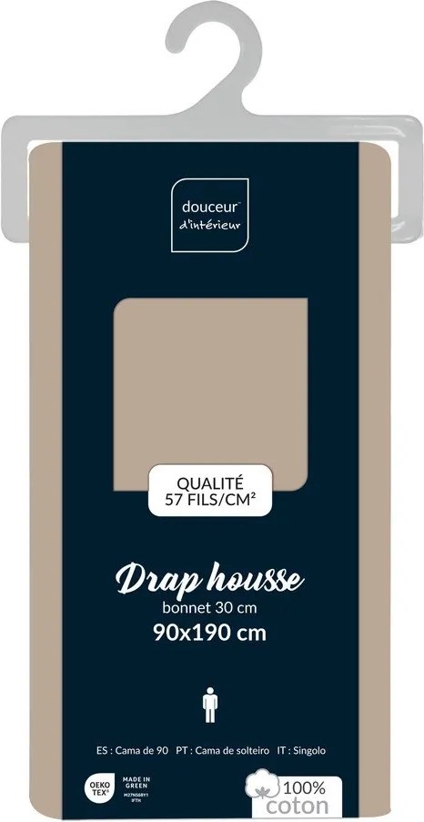 Bézs gumis pamut lepedő 90x190 cm Lina – douceur d'intérieur