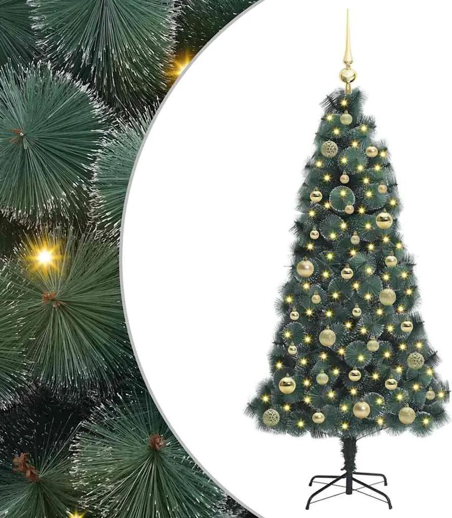 vidaXL Műfenyő világítással és díszgömb készlettel Zöld 150 cm PET
