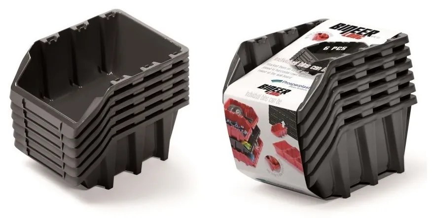 Kistenberg 6 db-os tárolódoboz készlet BINEER LONG 249x158x114mm, fekete színben