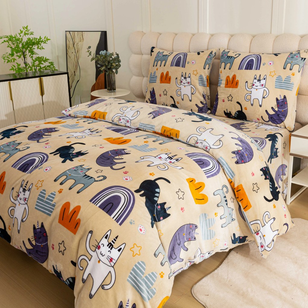 Mikroplüss ágynemű PURRSLEEP bézs Ágyneműhuzat mérete: 2 db 70 x 90 cm | 200 x 220 cm