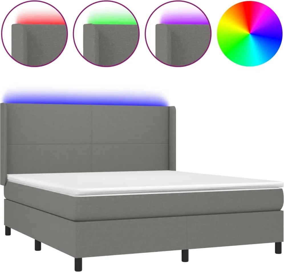 vidaXL sötétszürke szövet rugós és LED-es ágy matraccal 160x200 cm