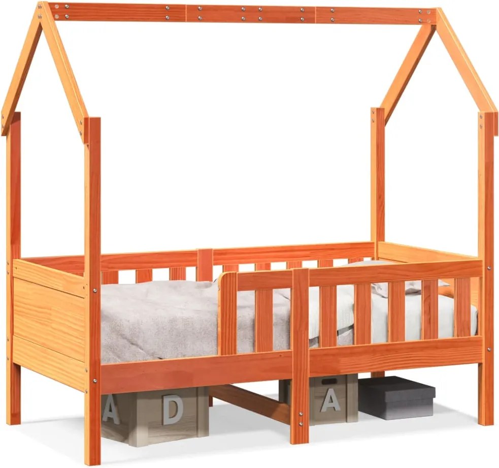 vidaXL viaszbarna tömör fenyőfa házikó gyerekágykeret 70 x 140 cm