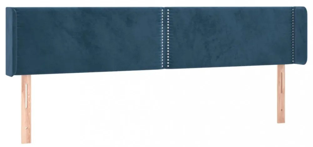 sötétkék bársony szárnyas fejtámla 203x16x78/88 cm