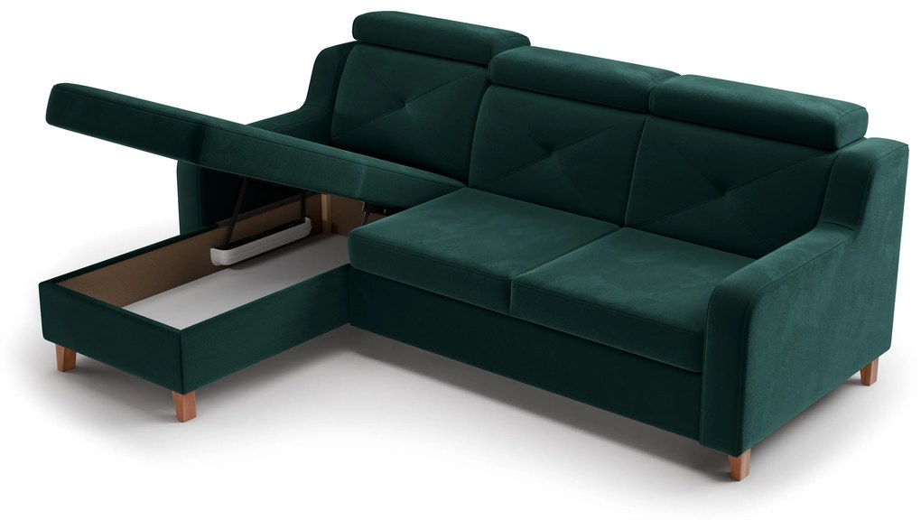 Laksaro balos ágyazható sarokkanapé - zöld Trinity 28 bársony