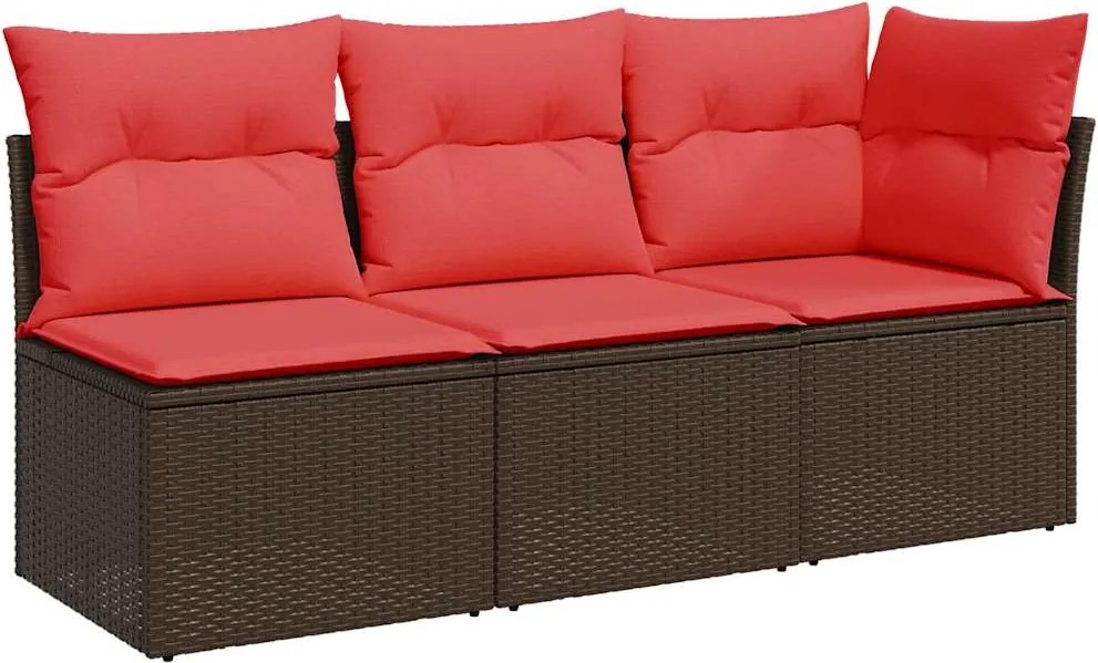 vidaXL 3 személyes barna polyrattan kerti kanapé párnákkal