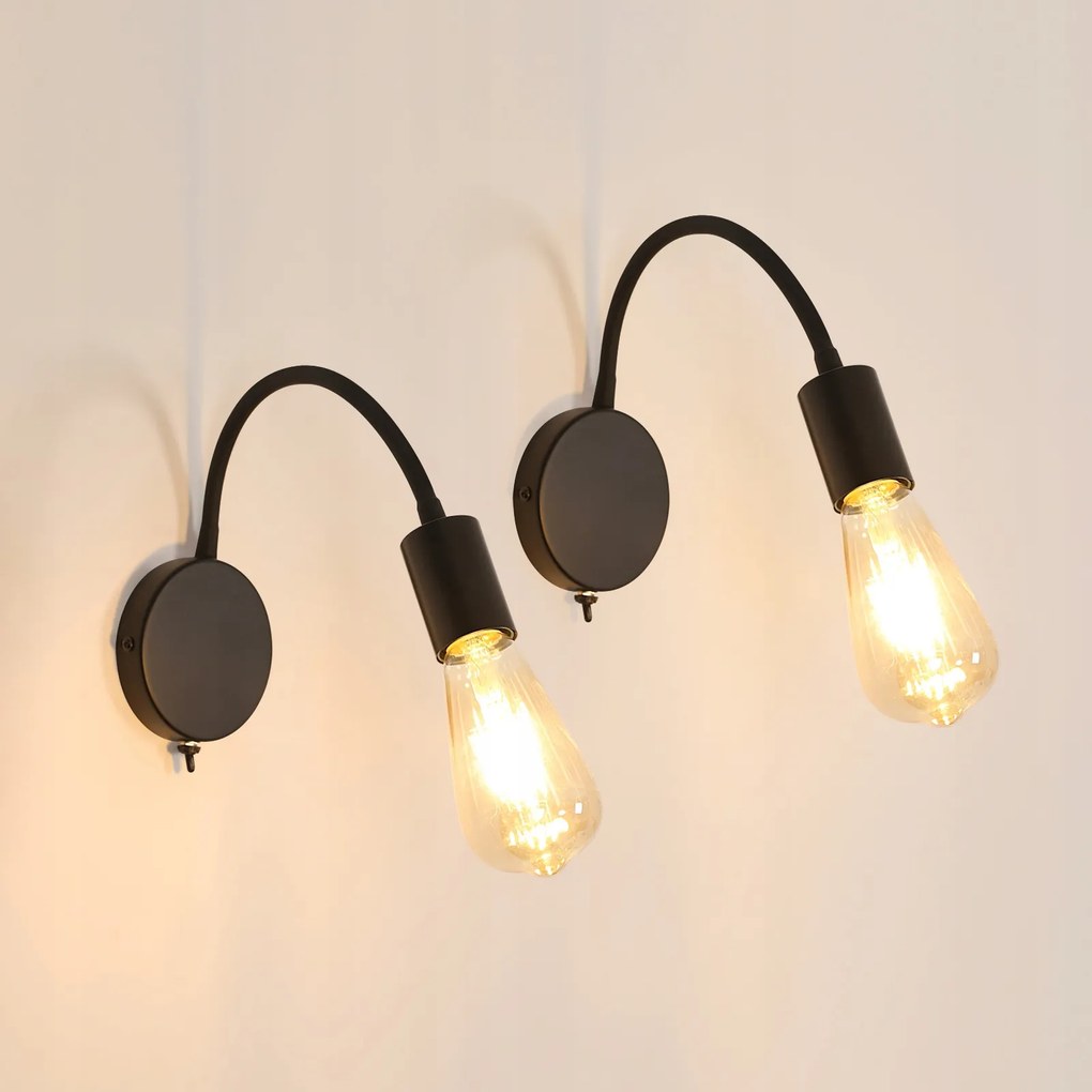 Kinkiet Czarna Lampa Scienna 2-PAK Regulowana E27 Nowoczesna Do Korytarz