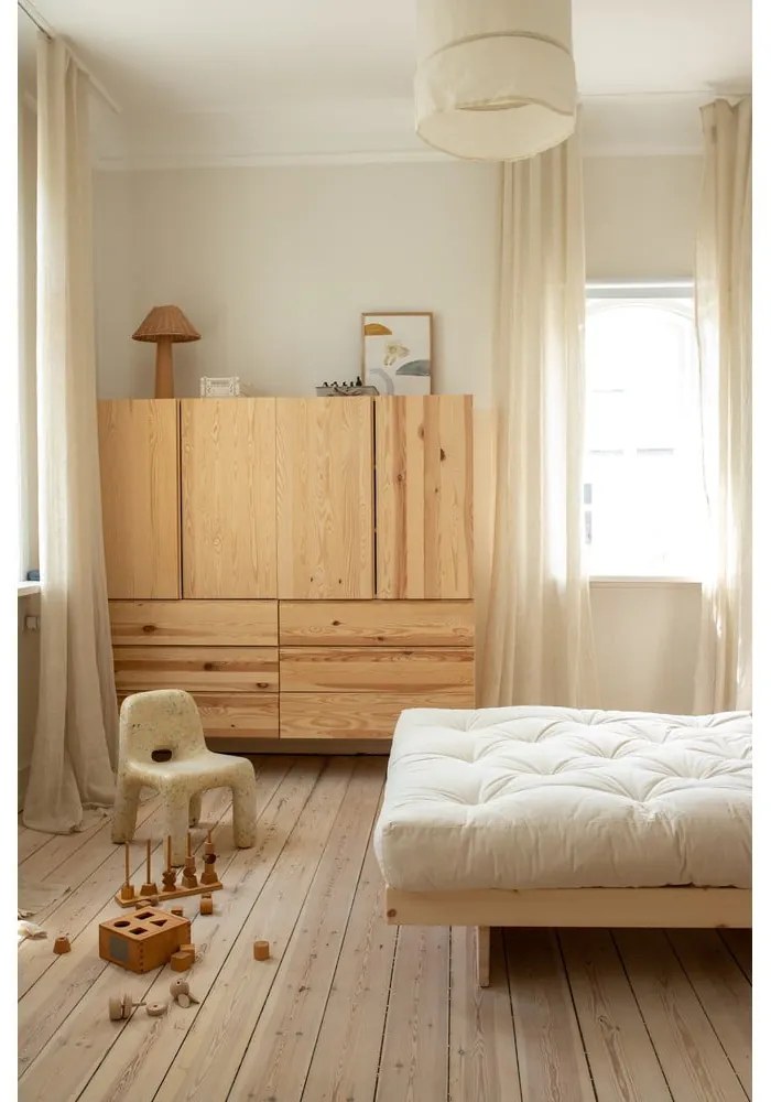 Natúr színű borovi fenyő egyszemélyes ágy ágyráccsal 90x200 cm Kanso – Karup Design