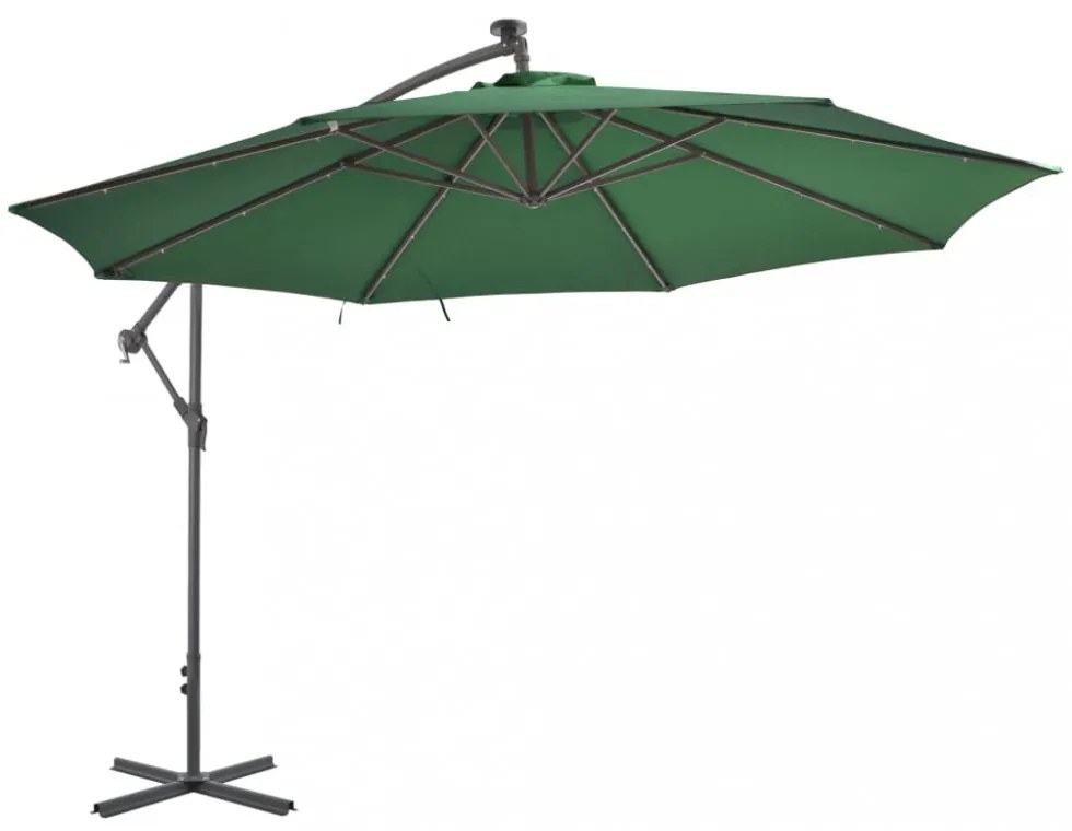 zöld konzolos kerti napernyő LED-del és fémrúddal 350 cm