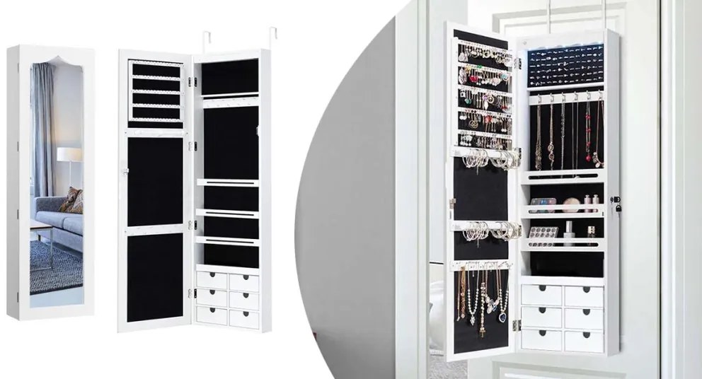 Fali tükrös ékszertartó világítással