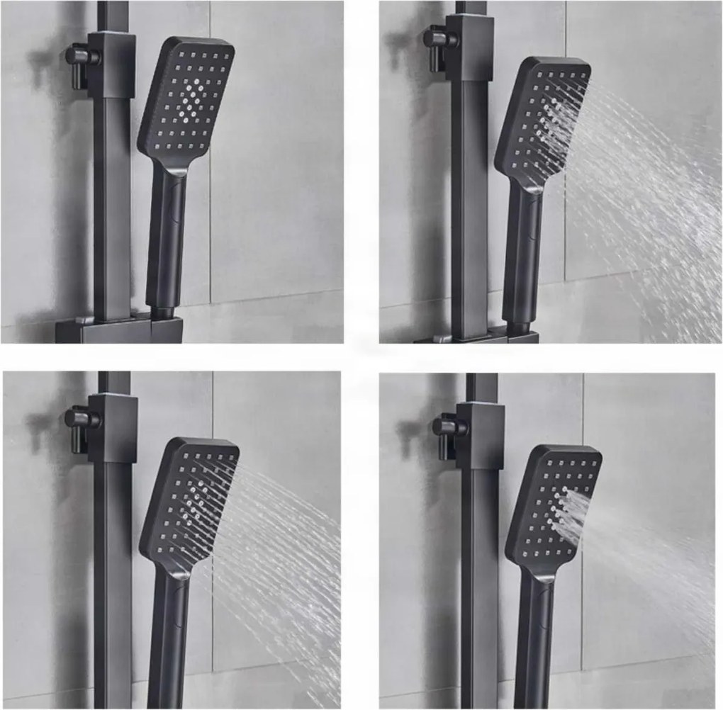 Termosztátos zuhanyrendszer BT1048 forgatható vízeséskifolyóval, több színváltozatban, matt fekete és króm kivitelben — Fekete — Termosztatikus