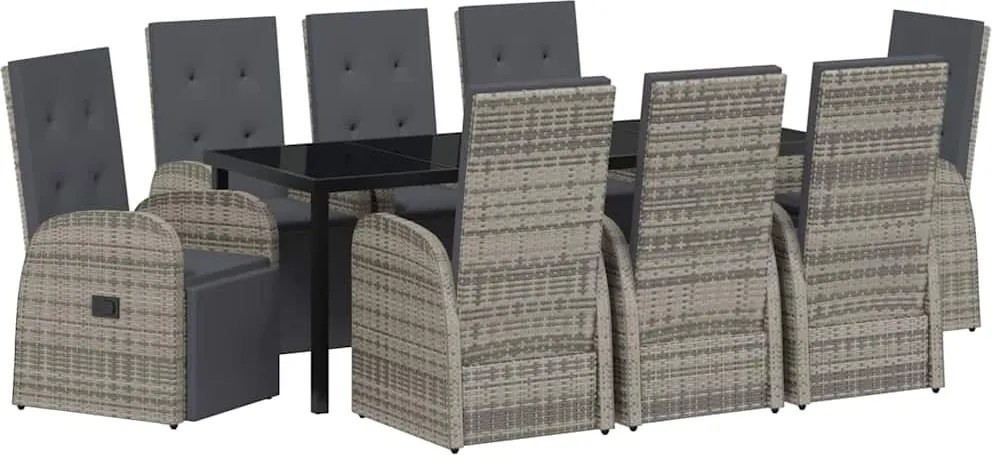 vidaXL Kert étkező szett párnával 9 pcs Szürke polirattan