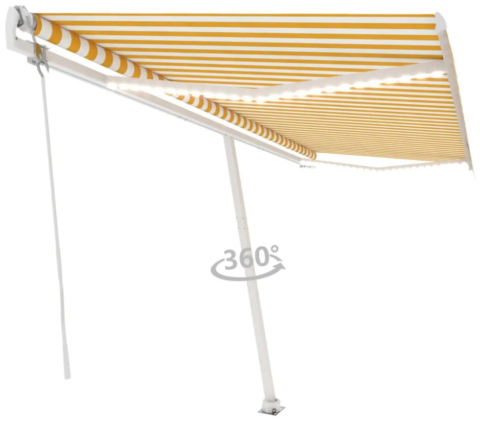 sárga-fehér szélérzékelős és LED-es napellenző 500x300 cm