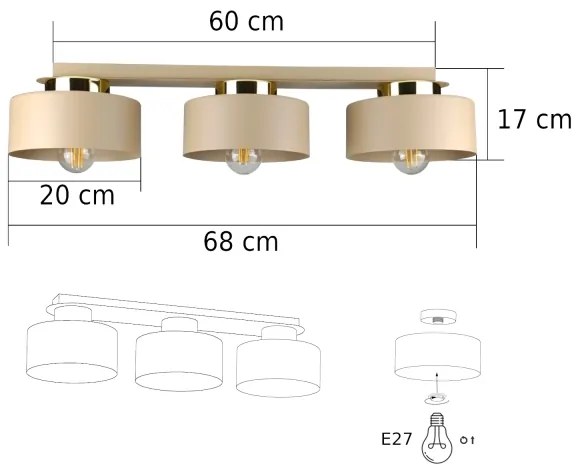 Mennyezeti lámpatest IGNIA 3xE27/60W/230V taupe