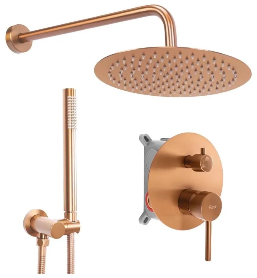REA-P8809 - LUNGO zuhanyszett falba építhető csapteleppel, szálcsiszolt réz