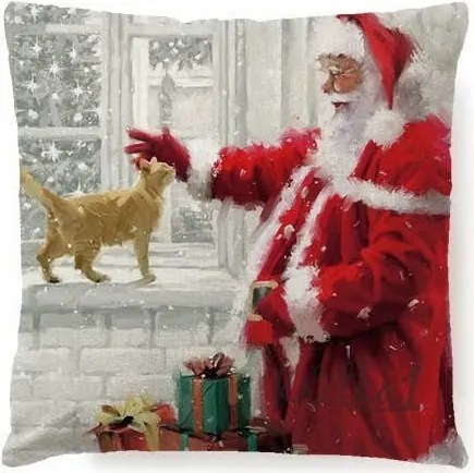 Karácsonyi párnahuzat Mikulás és Cica
