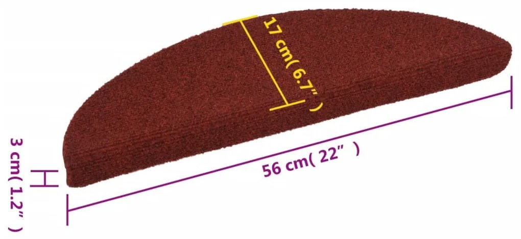 15 db piros öntapadós lépcsőszőnyeg 56x17x3 cm
