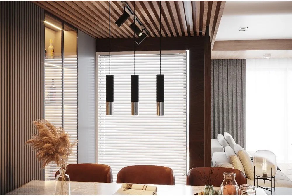 Fekete-ezüstszínű fém függőlámpa ø 8 cm Longbot – Sollux