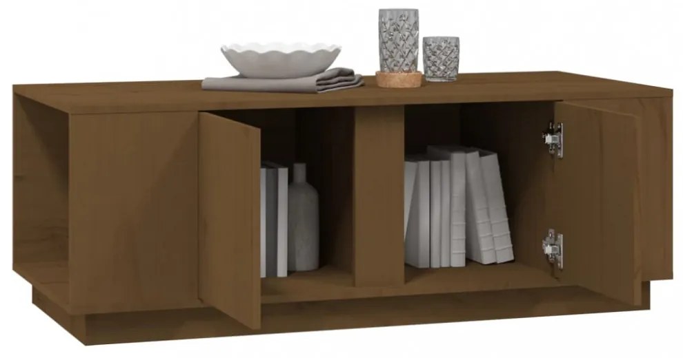 mézbarna tömör fenyőfa dohányzóasztal 110 x 50 x 40 cm