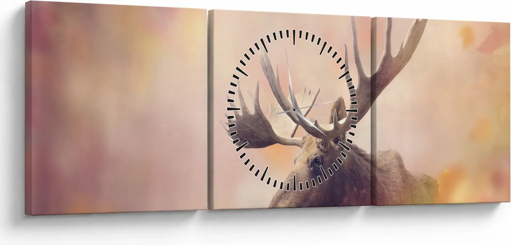 Kép - jávorszarvas az őszi levelekben (órával) (90x30 cm)