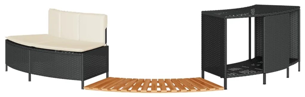 fekete polyrattan és tömör akácfa jakuzzi-keret