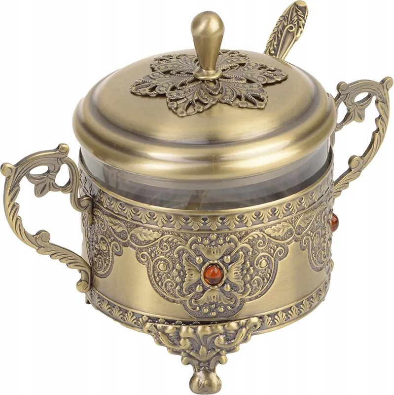 Cukortartó kanállal arany régi arany sárgaréz fém plattír