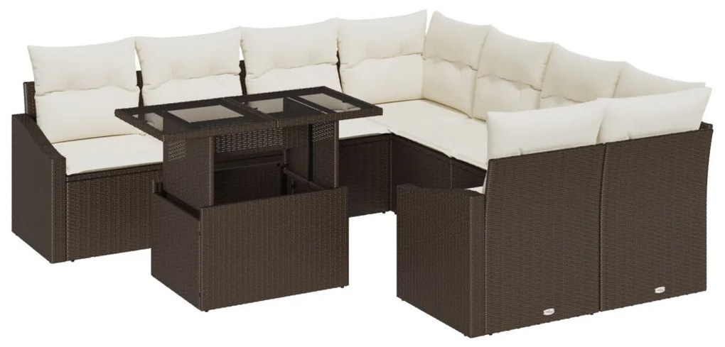 9 Darabos Kert Sofa Készlet Párnákkal Barna Poli Rattan