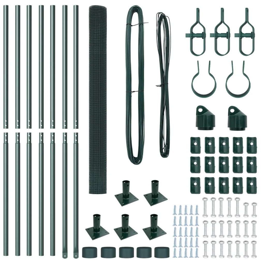 Varrat Nélküli Drótkerítés 7 Flanged Posts Zöld 1.4x10 m Acél
