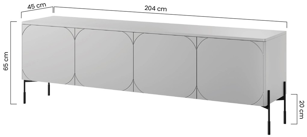 Sonatia négyajtós fémlábas TV szekrény 200 cm - olívazöld