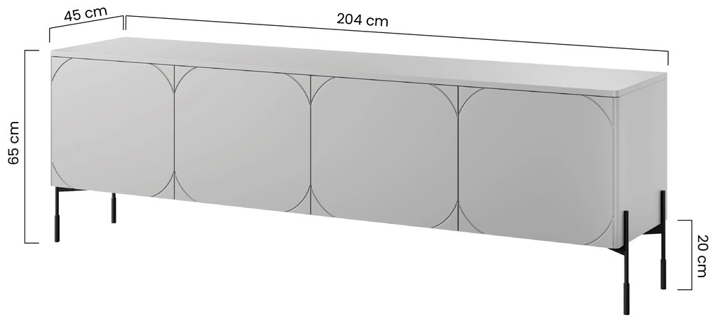 Sonatia TV-szekrény 200 cm négyajtós fém lábakkal - olíva