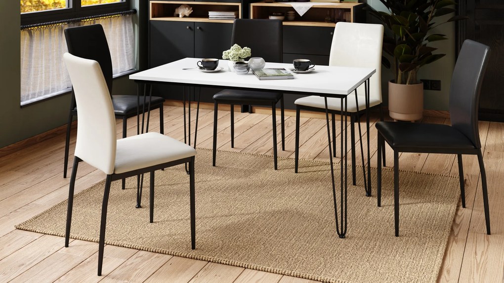 Mazzoni HAIRPIN S-120 Fehér Matt - LOFT STÍLUSÚ ASZTAL KONYHÁBA/ÉTKEZŐBE/NAPPALIBA